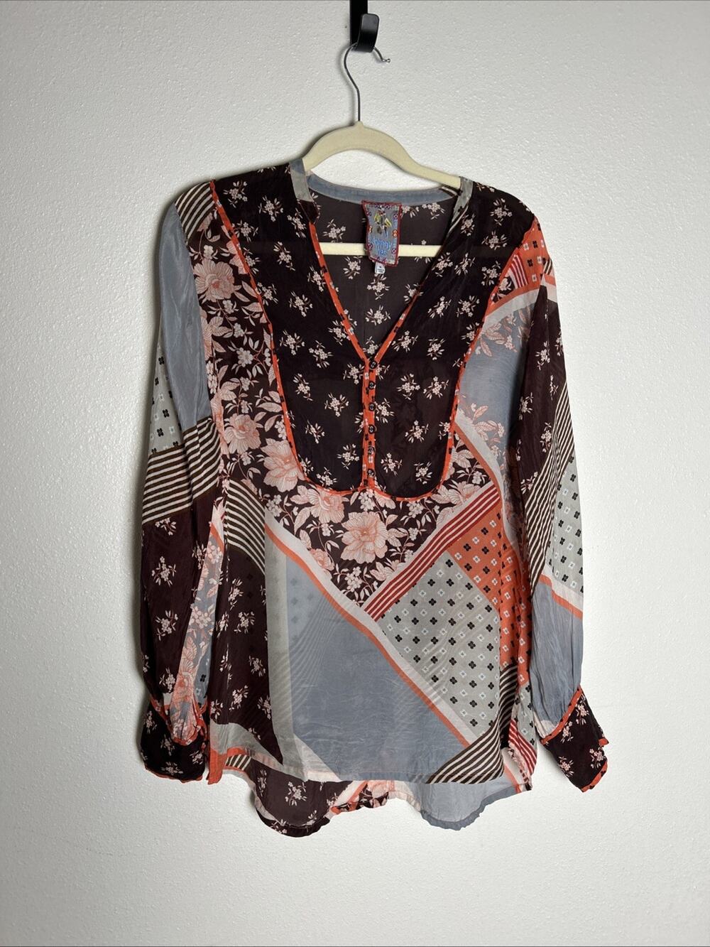 Johnny Was Roslyn Toni Patchwork Boho Chic Blouse Size Medium